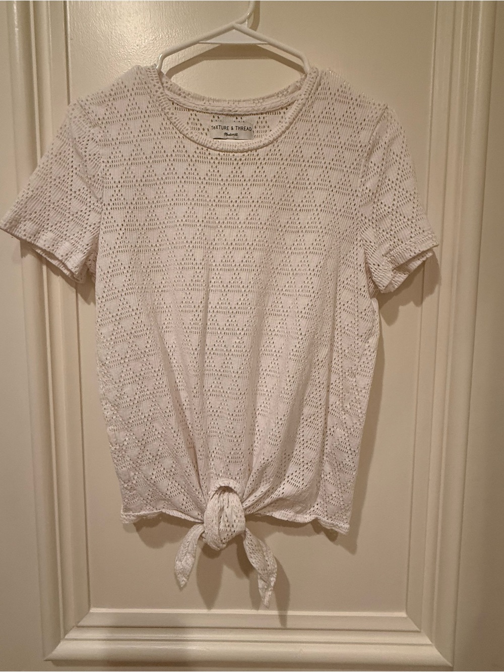 Madewell White Eyelet Tie-Front Short Sleeve Tee